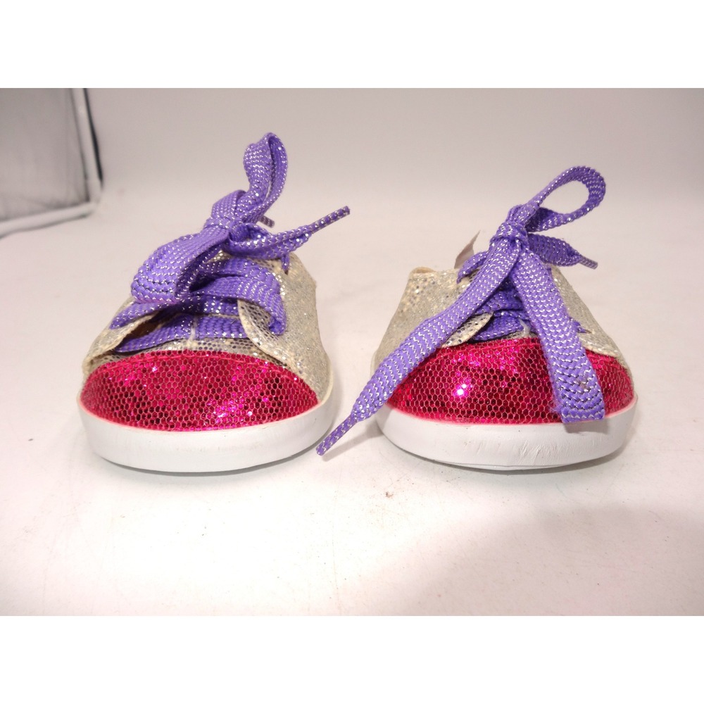 Build-A-Bear Silver and Pink Glitter Sparkle Sneakers Purple Laces